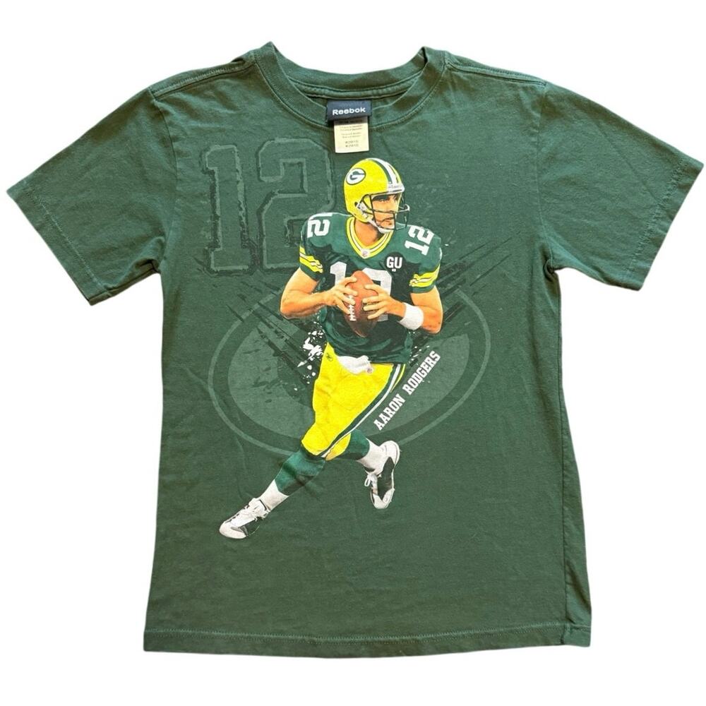 VTG Reebok Aaron Rodgers Green Bay Packers T Shirt Youth M 10/12 Green NFL